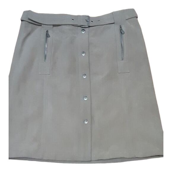 Michael Kors Genuine Tan Suede Leather Skirt Snaps & Zip /Belted Size 8 EUC - Picture 3 of 11